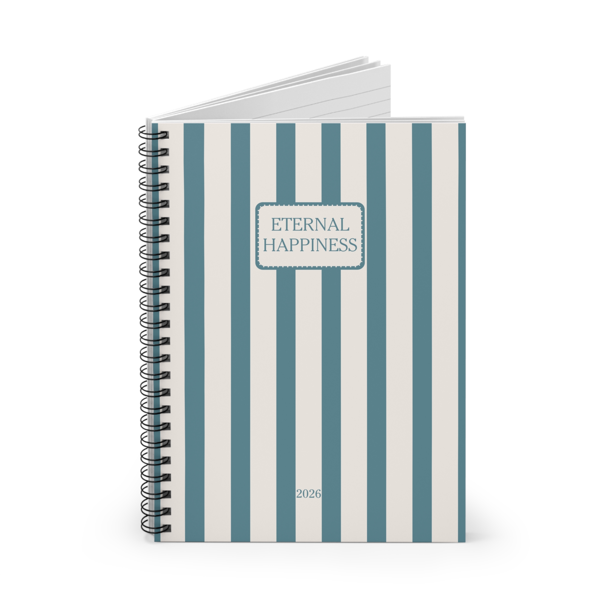 Eternal Happiness 2026 Blue Stripe Spiral Bound Notebook - Image 2