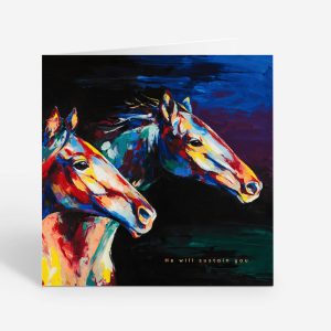 He Will Sustain You Scripture Colourful Horse 6x6 Card
