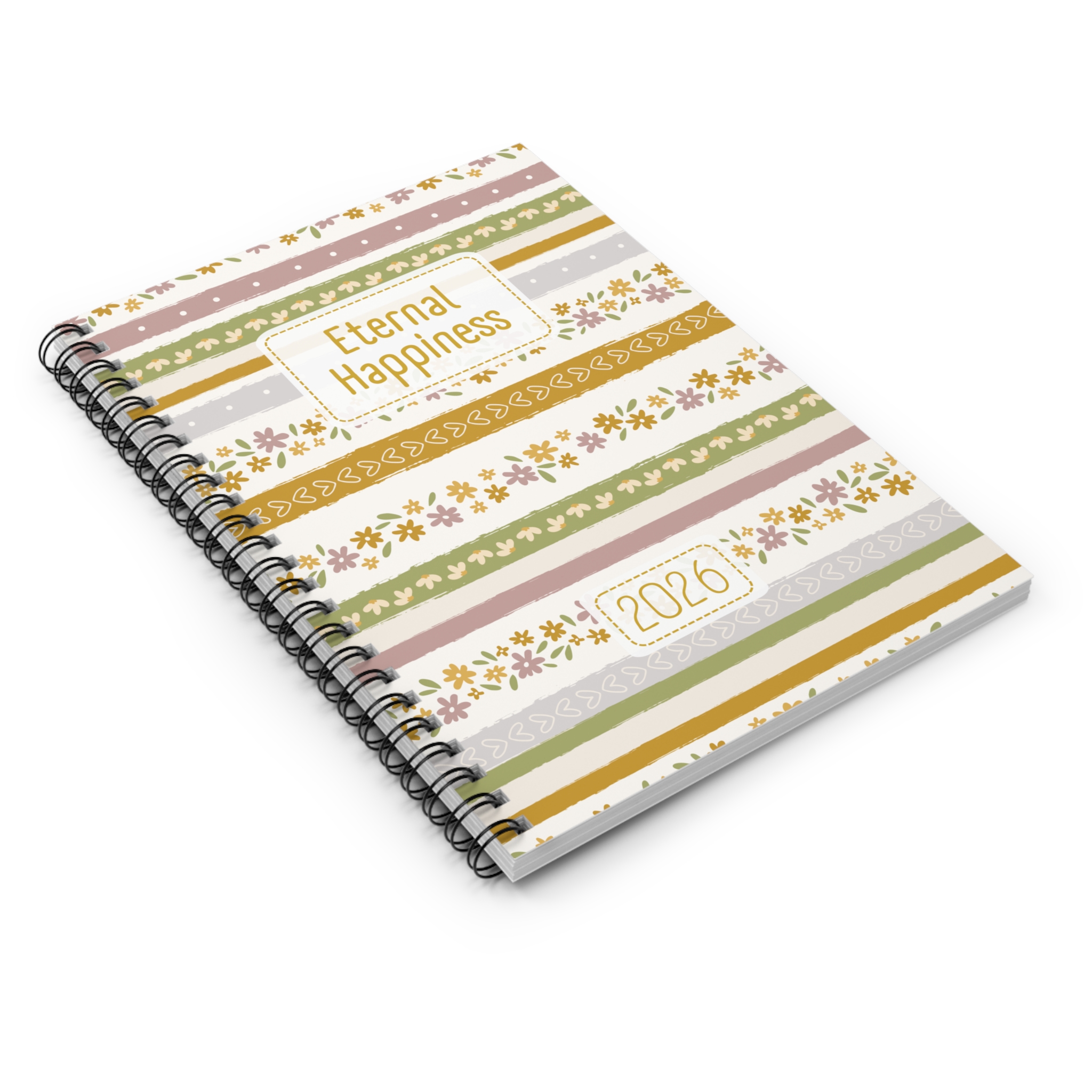 Eternal Happiness 2026 Spiral Bound Floral Stripe Notebook - Image 2