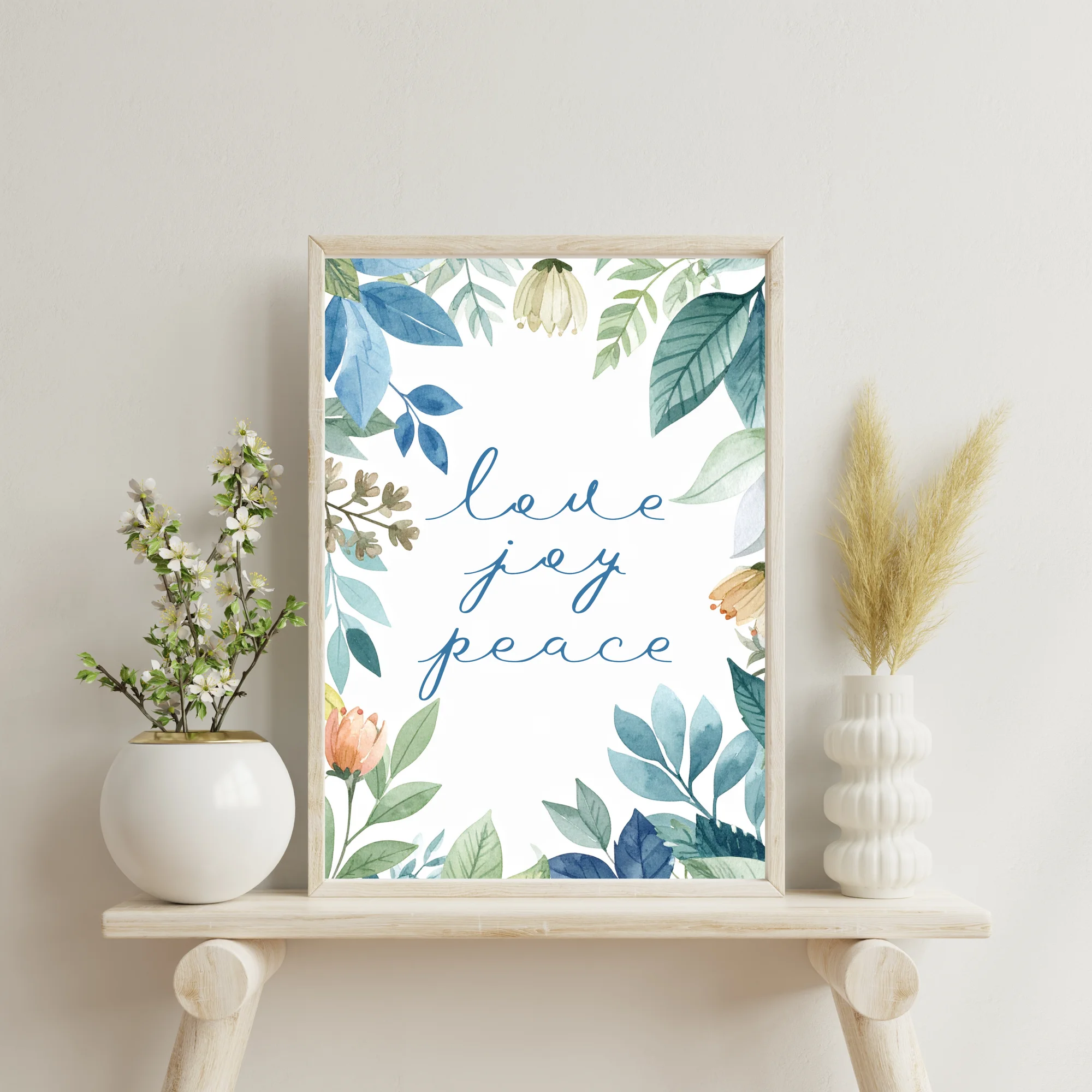 Love Joy Peace Floral Christian Wall Art, Print