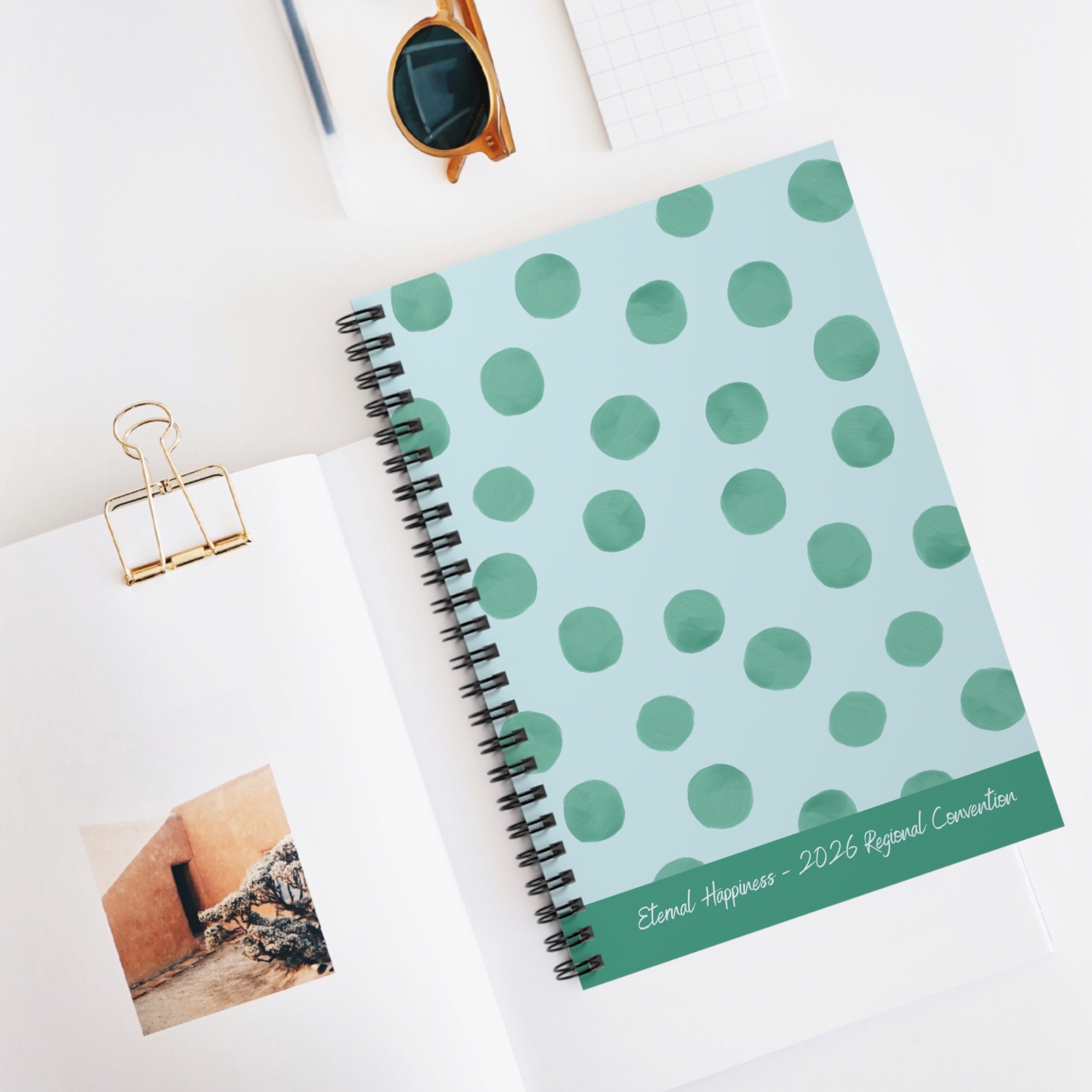 Eternal Happiness 2026 Spiral Bound Soft Green Polka Dot Notebook - Image 2