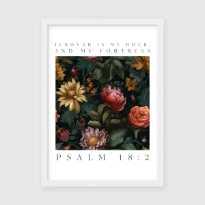 Botanical Floral Scripture Wall Art, Jehovah is my rock, Print