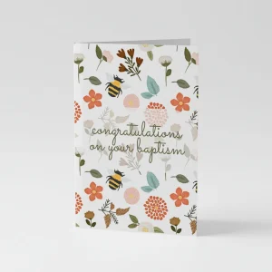 Congratulations on Your Baptism Card A6 Floral Bee Greeting Card