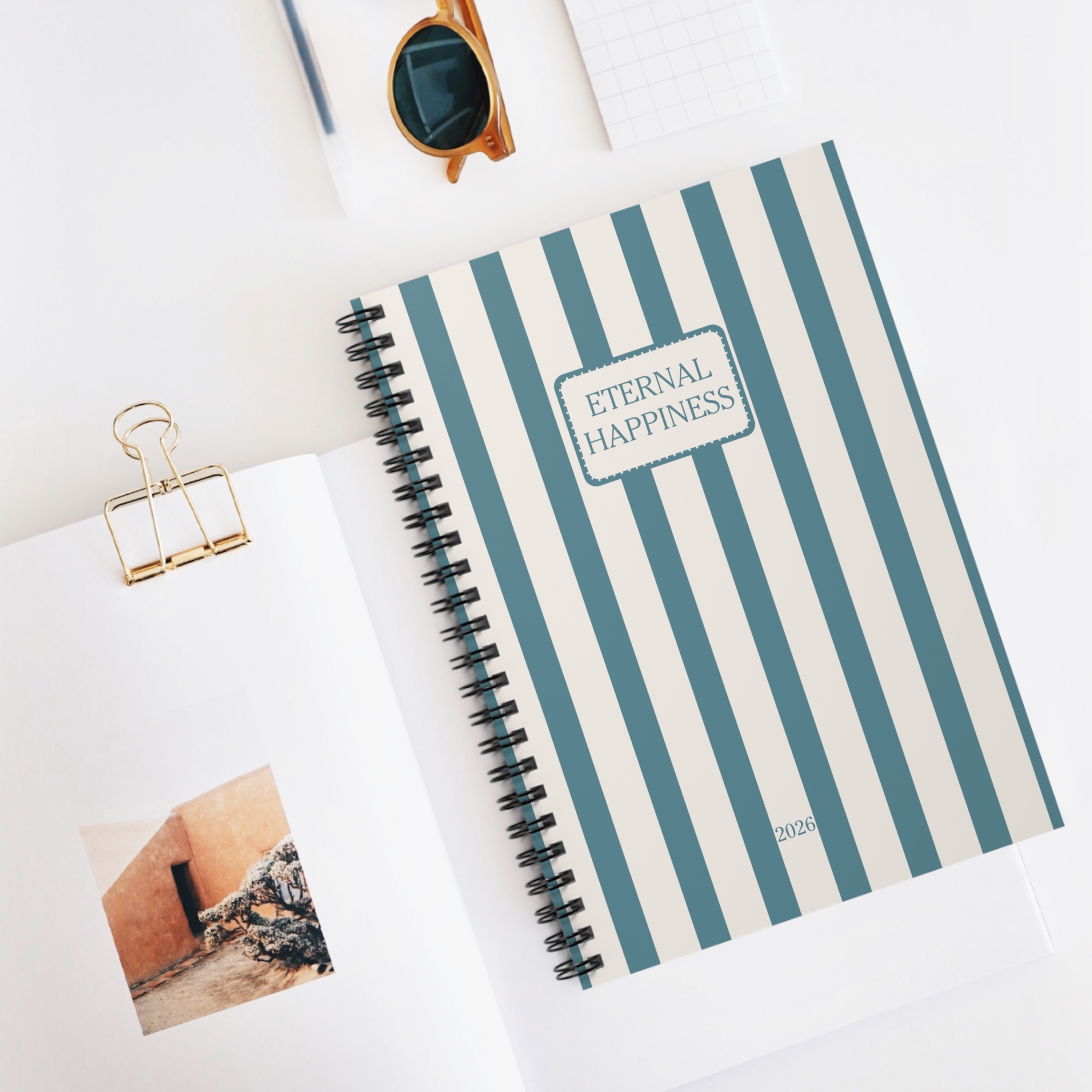 Eternal Happiness 2026 Blue Stripe Spiral Bound Notebook - Image 5