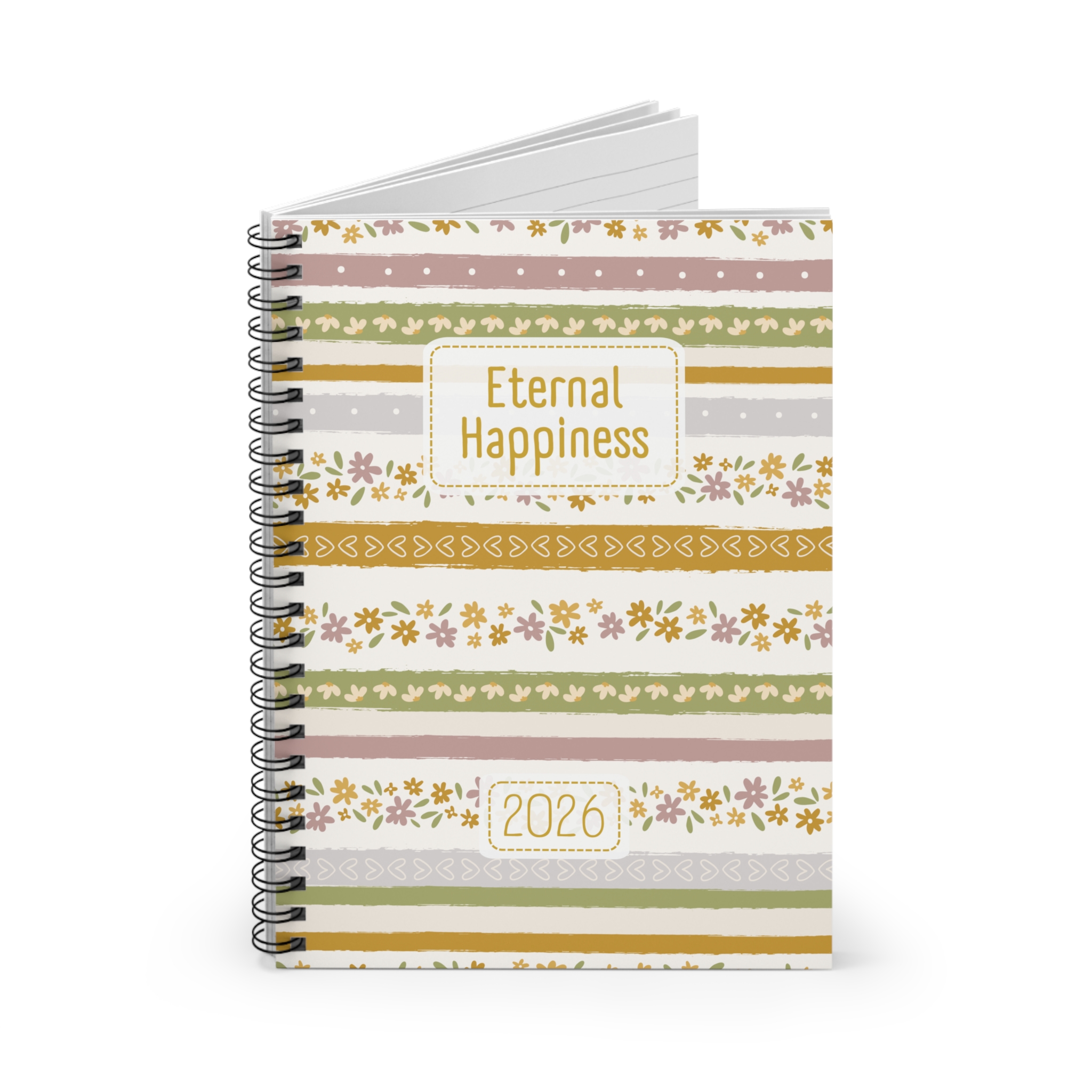 Eternal Happiness 2026 Spiral Bound Floral Stripe Notebook - Image 3