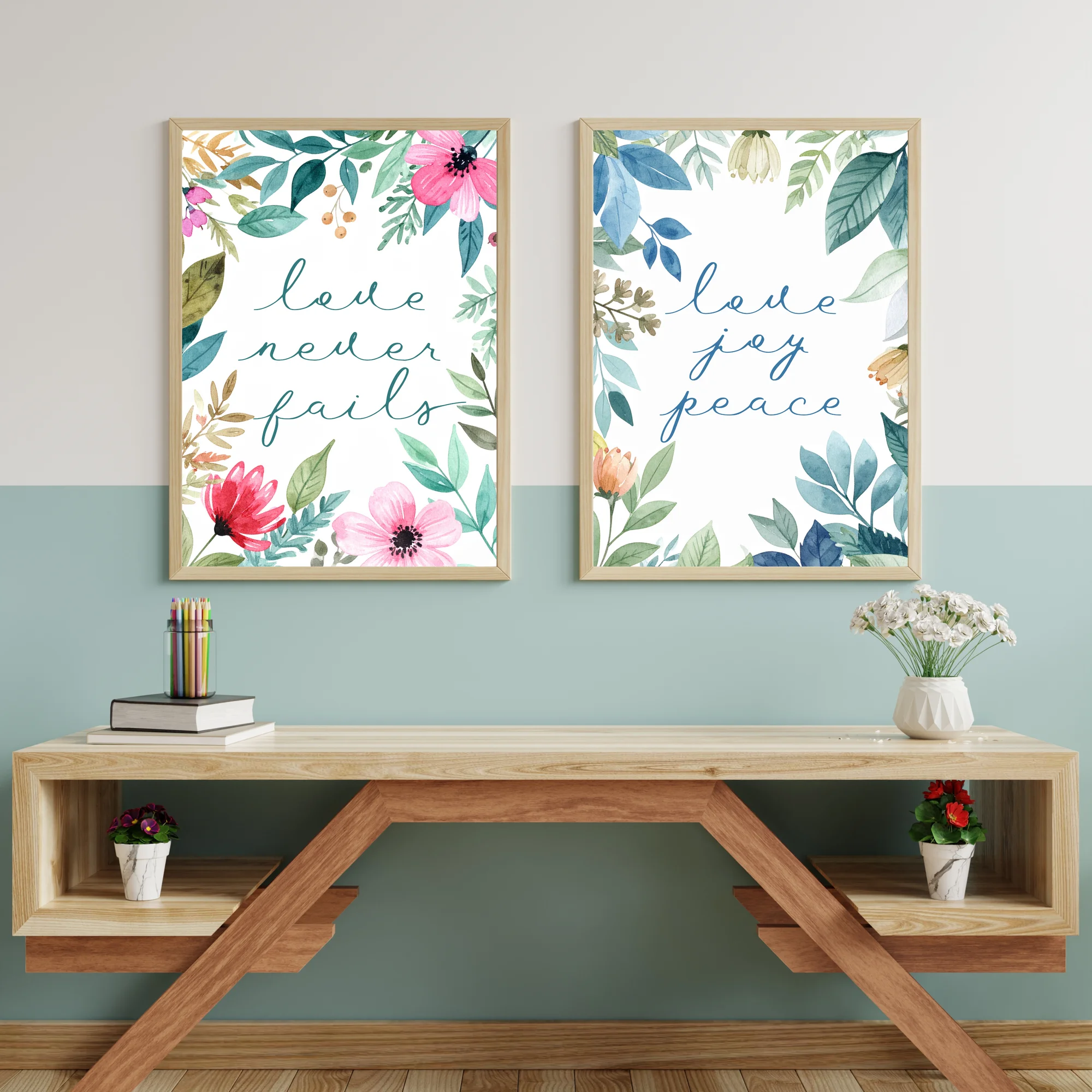 Love Joy Peace Floral Christian Wall Art, Print