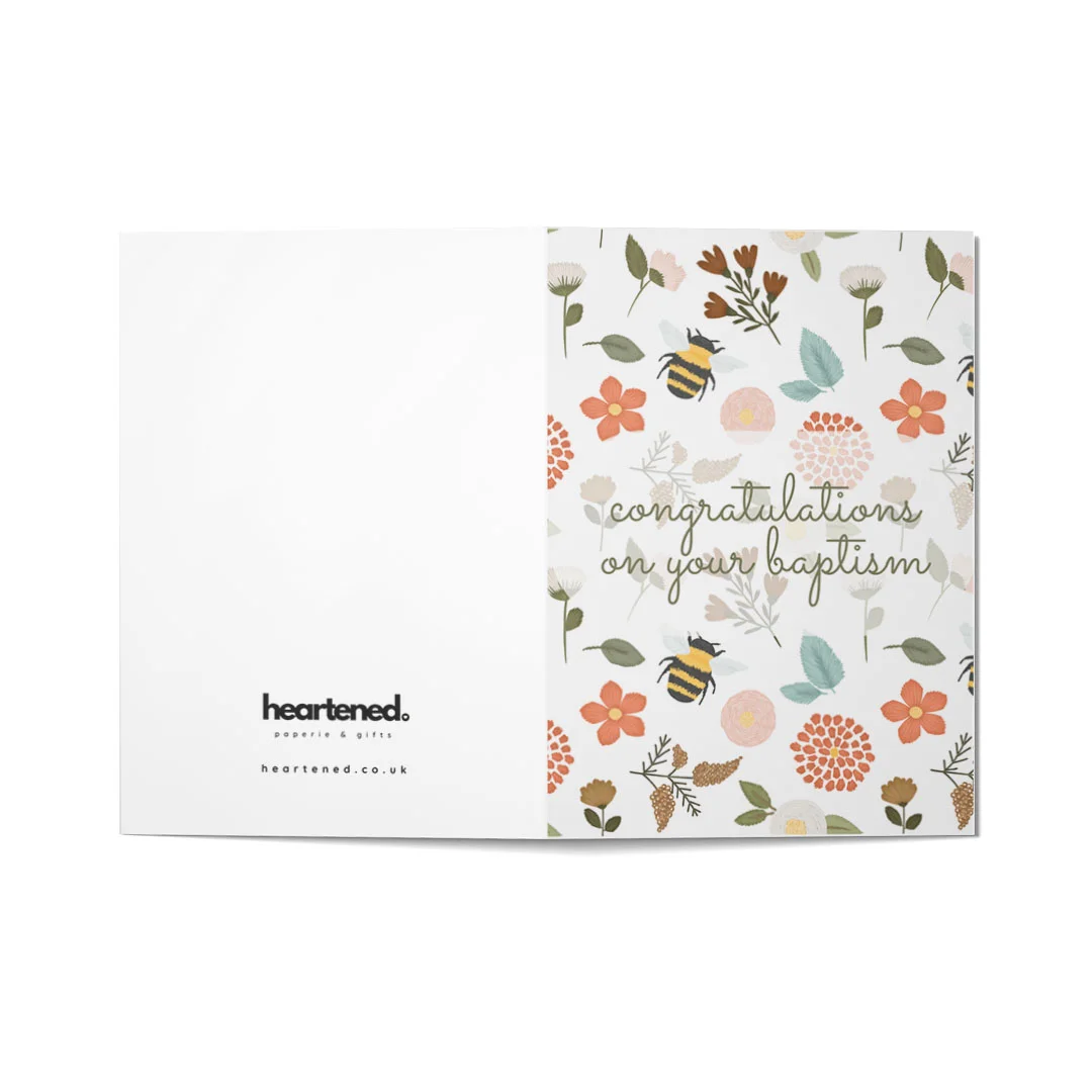 Congratulations on Your Baptism Card A6 Floral Bee Greeting Card