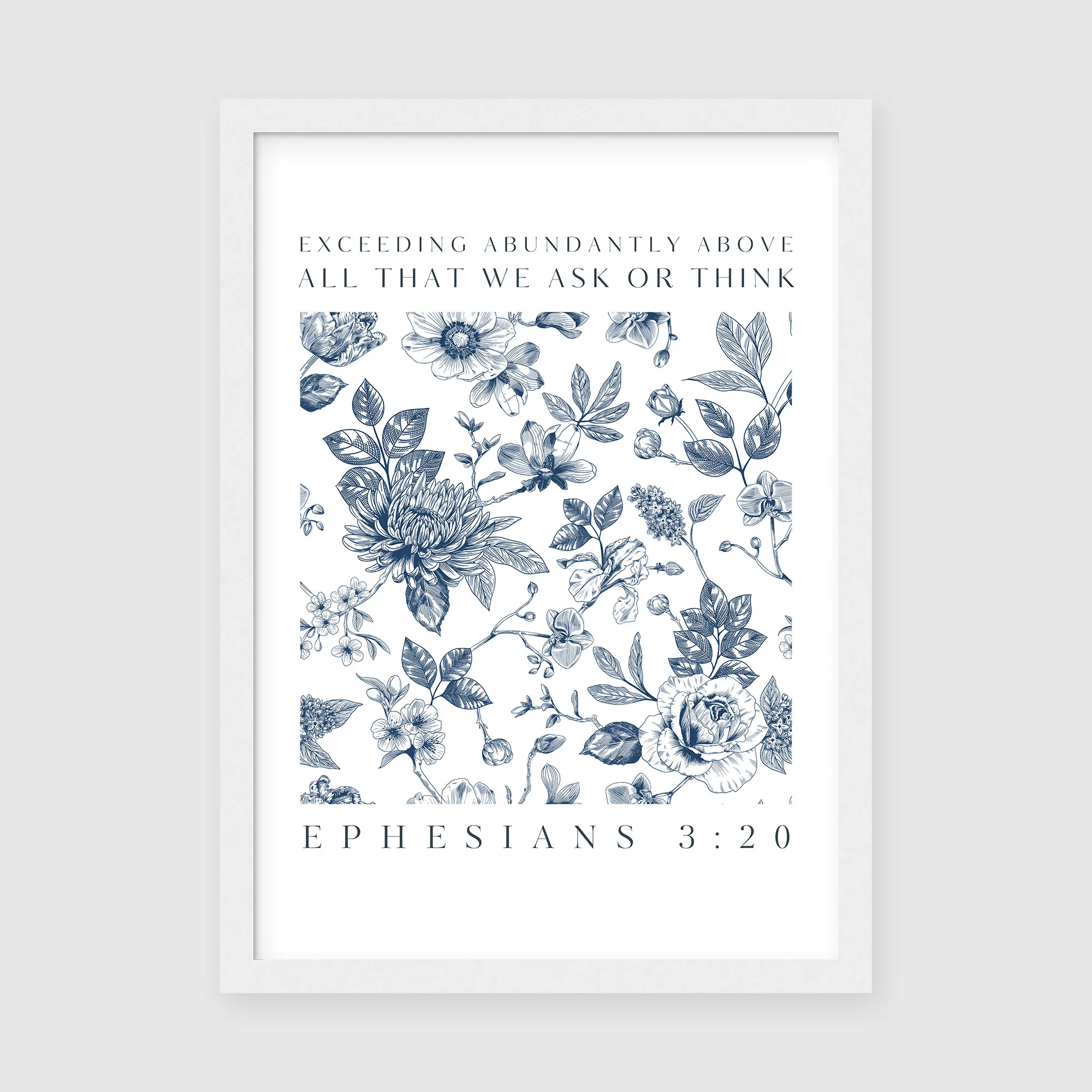 Blue Floral Scripture Wall Art, Exceeding Abundantly, Ephesians 3:20
