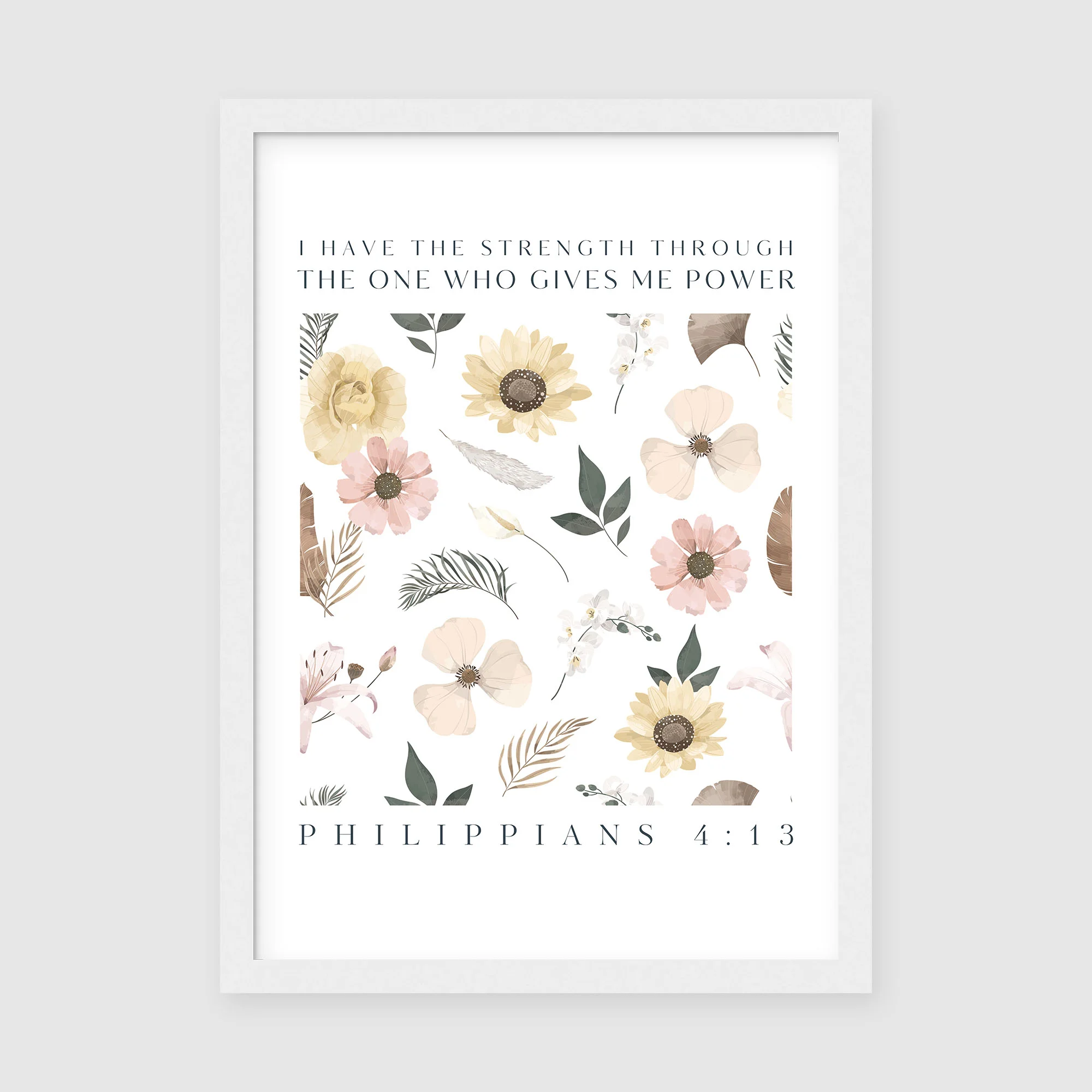 Pastel Floral Scripture Wall Art, I have the strength through the one who gives me power, Philippians 4:13