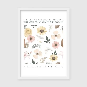 Pastel Floral Scripture Wall Art, I have the strength, Print