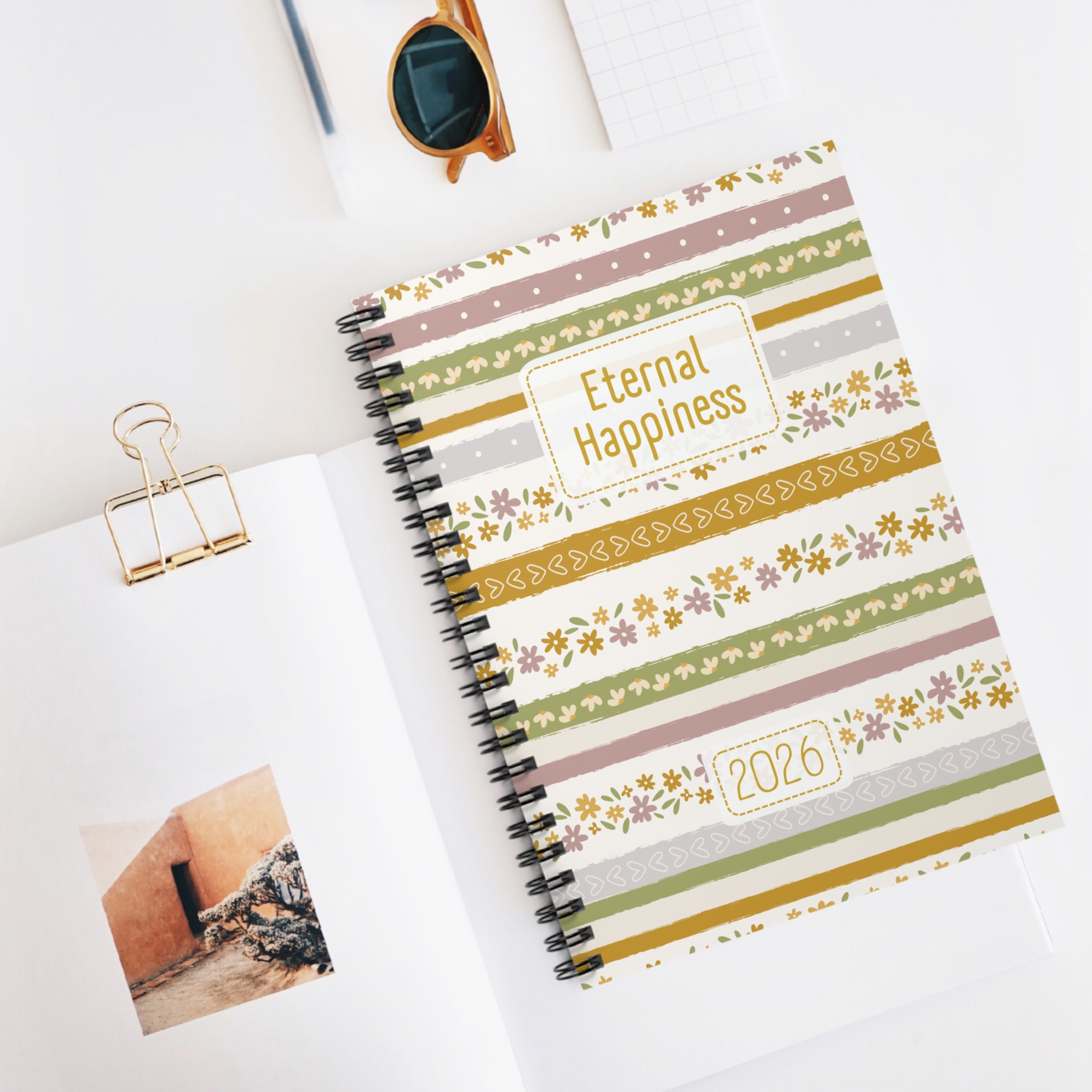 Eternal Happiness 2026 Spiral Bound Floral Stripe Notebook - Image 5