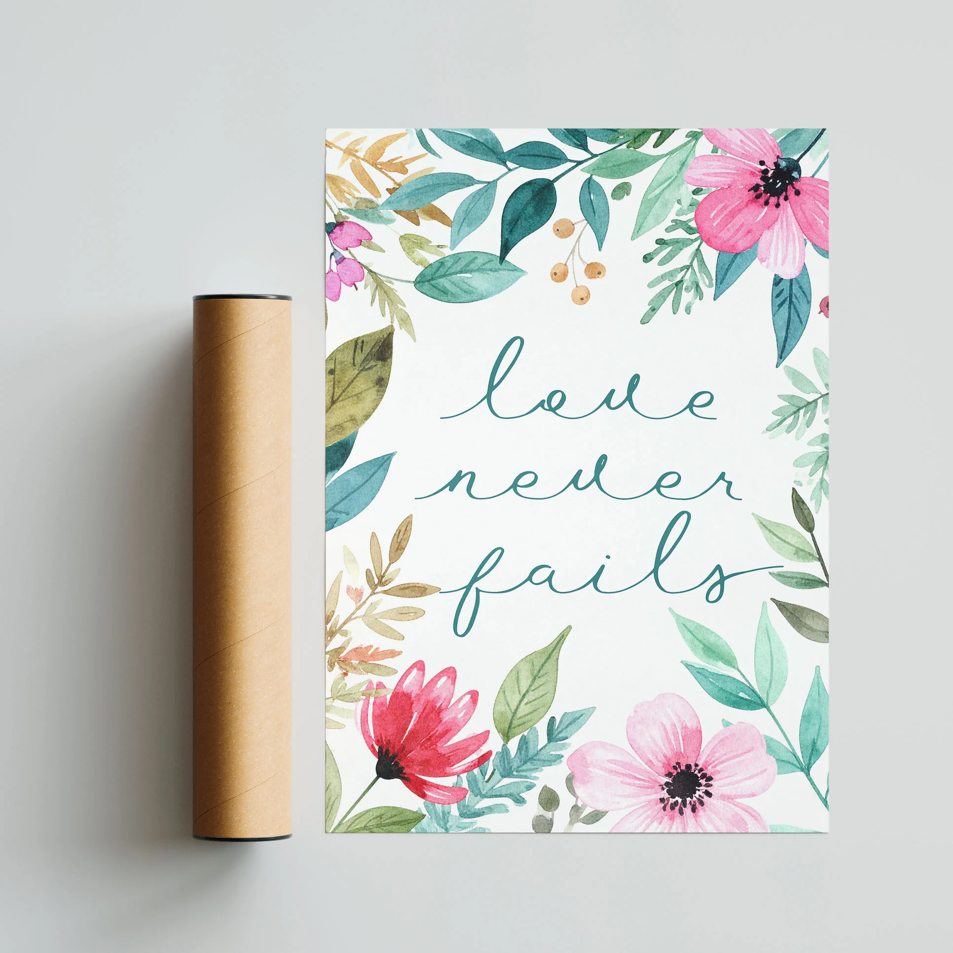 Love Never Fails Floral Scripture Wall Art, Print