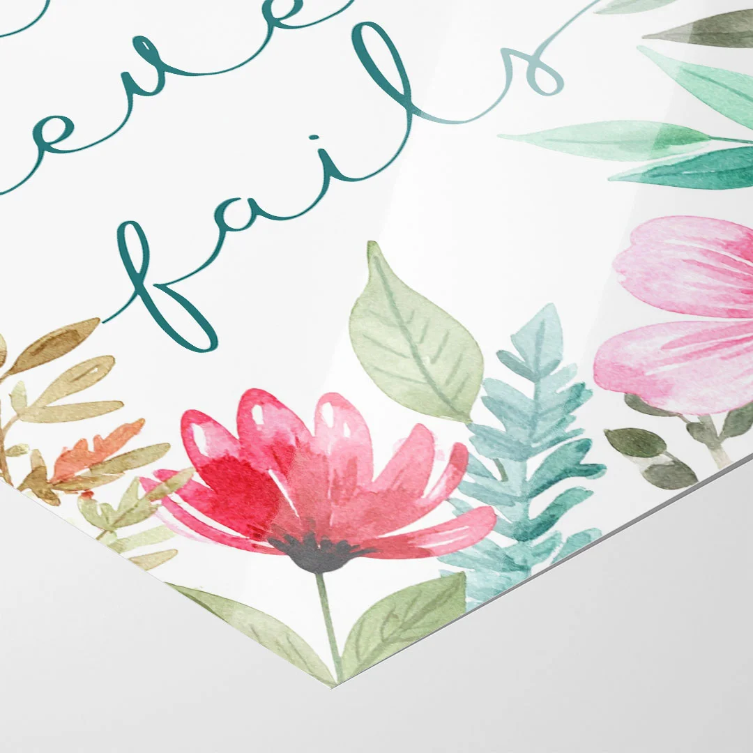 Love Never Fails Floral Scripture Wall Art, Print