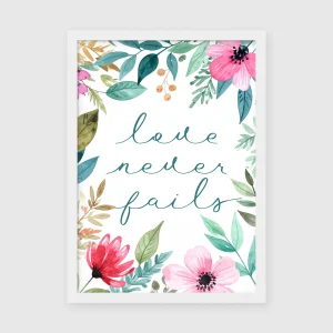 Love Never Fails Floral Scripture Wall Art, Print
