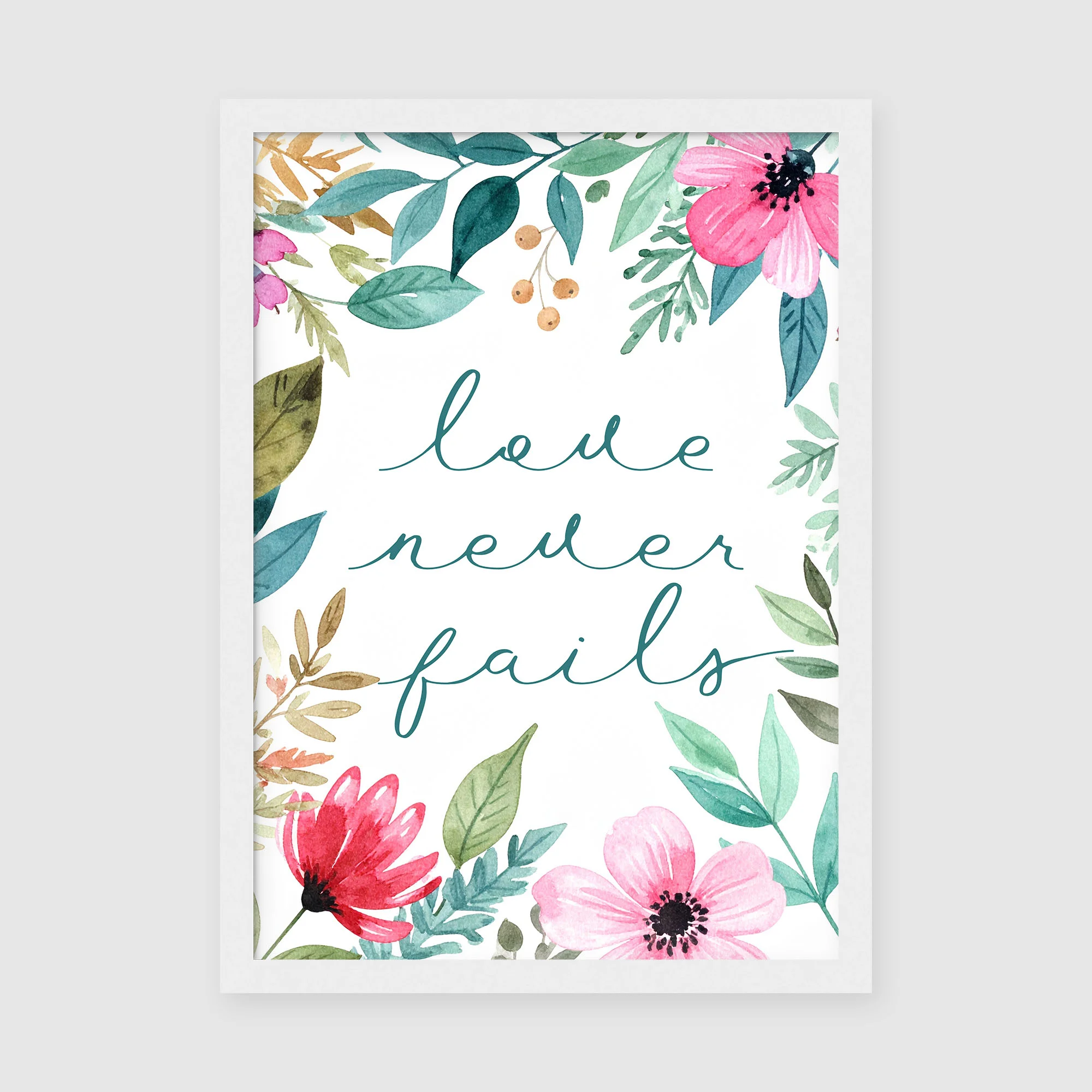 Love Never Fails Floral Scripture Wall Art, Print