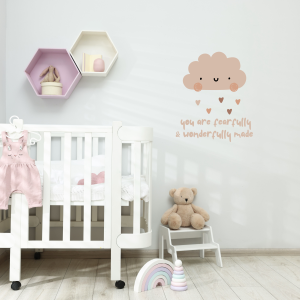 "Fearfully & Wonderfully Made", Wall Sticker – Neutral Cloud Nursery Decor (Psalm 139:14)